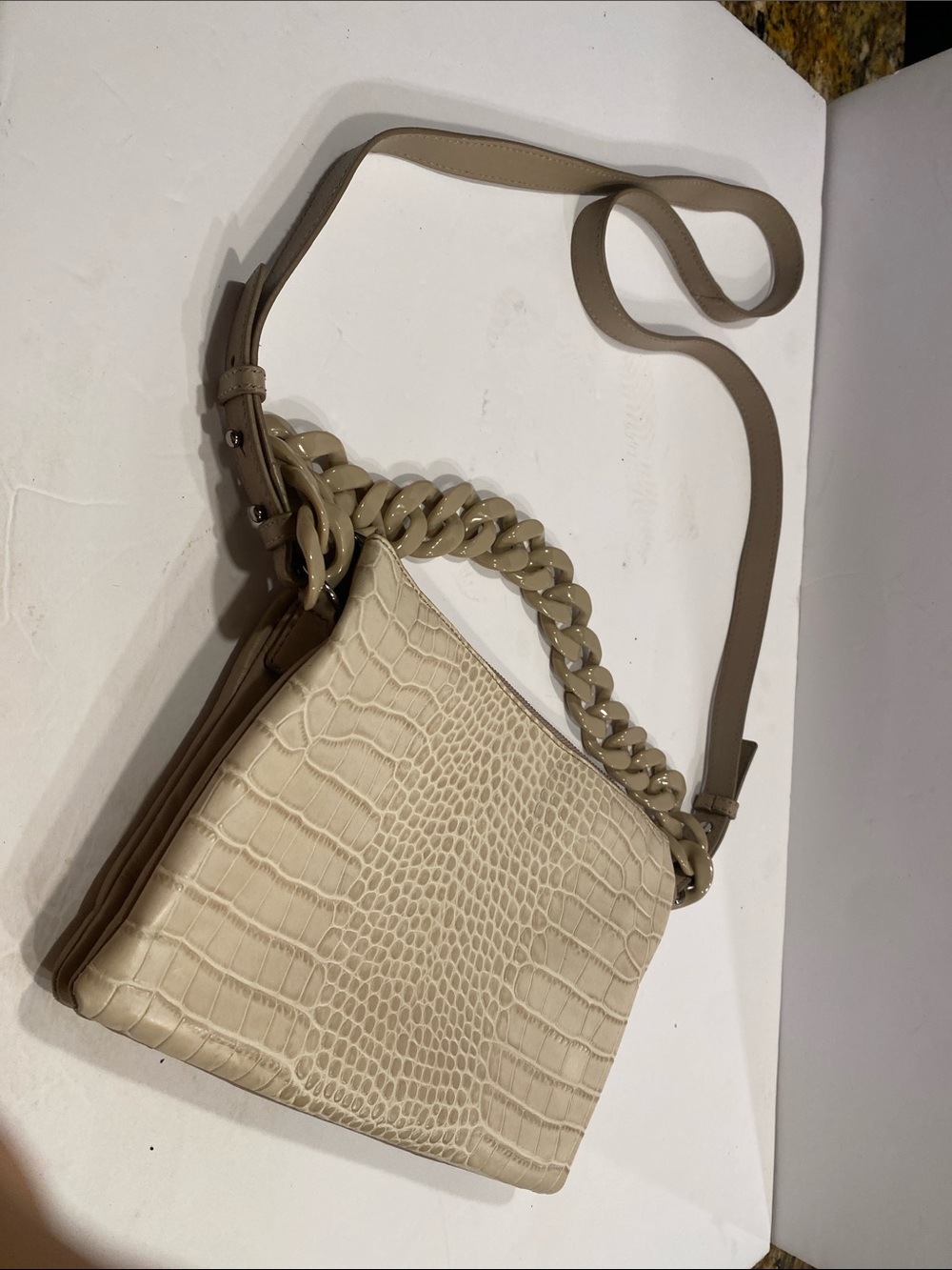 Cream Croc-Embossed Chain Strap Crossbody Vince Camuto